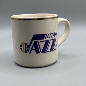 NBA Utah Jazz Vintage Coffee Mug Ceramic Gold Trim Cream Purple Basketball